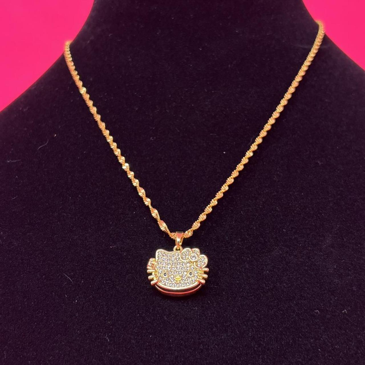 Gold Kitty Pendant Necklace – Stainless Steel with Blue Accent