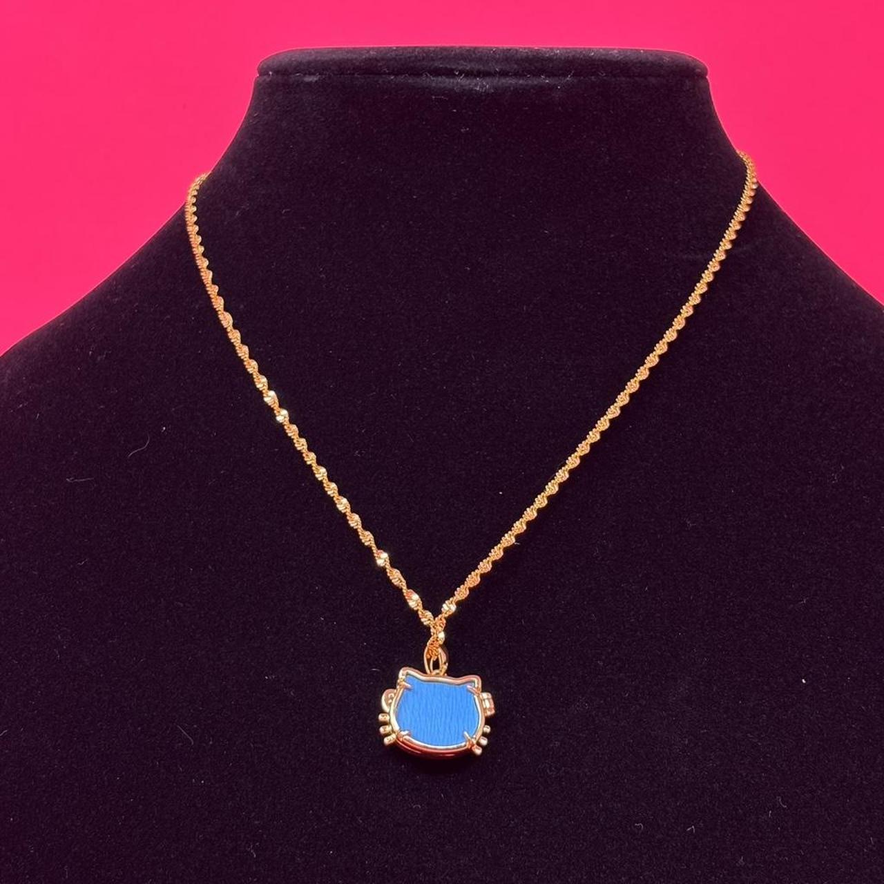 Gold Kitty Pendant Necklace – Stainless Steel with Blue Accent