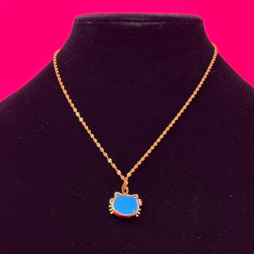 Gold Kitty Pendant Necklace – Stainless Steel with Blue Accent