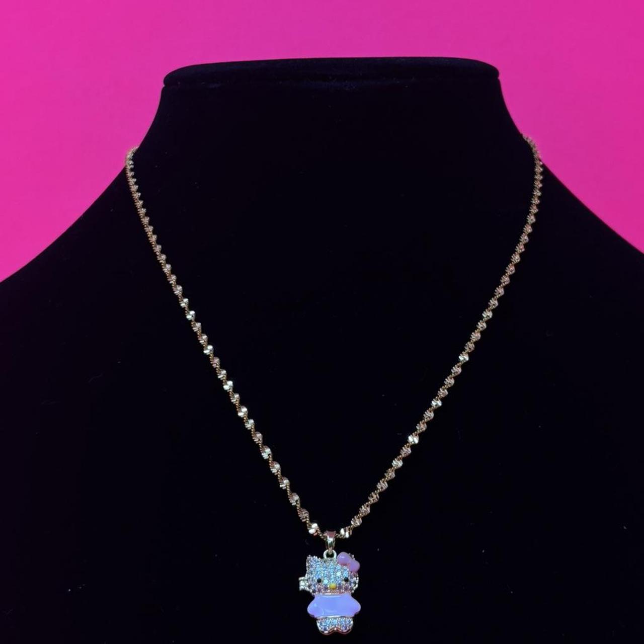 Gold Kitty Pendant Necklace – Stainless Steel with Pink and Purple Accents