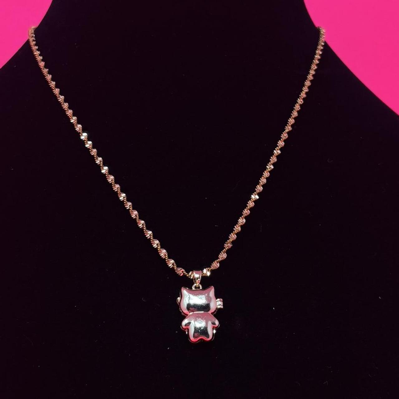 Gold Kitty Pendant Necklace – Stainless Steel with Pink and Purple Accents