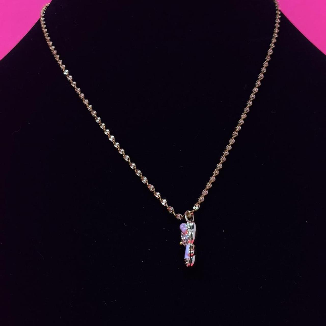 Gold Kitty Pendant Necklace – Stainless Steel with Pink and Purple Accents