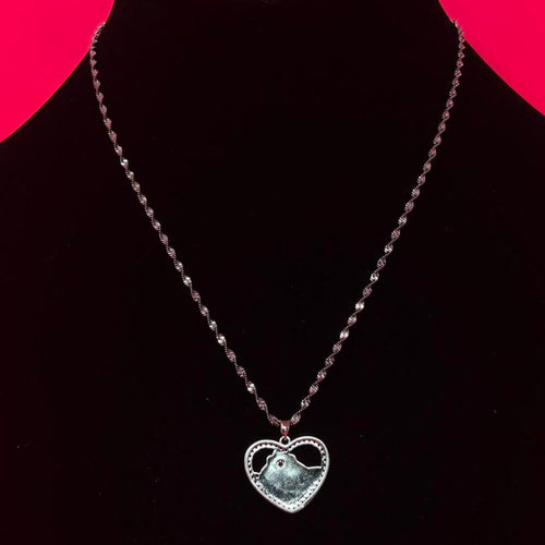 Cute Kitty Pink Heart Pendant Necklace – Silver Stainless Steel