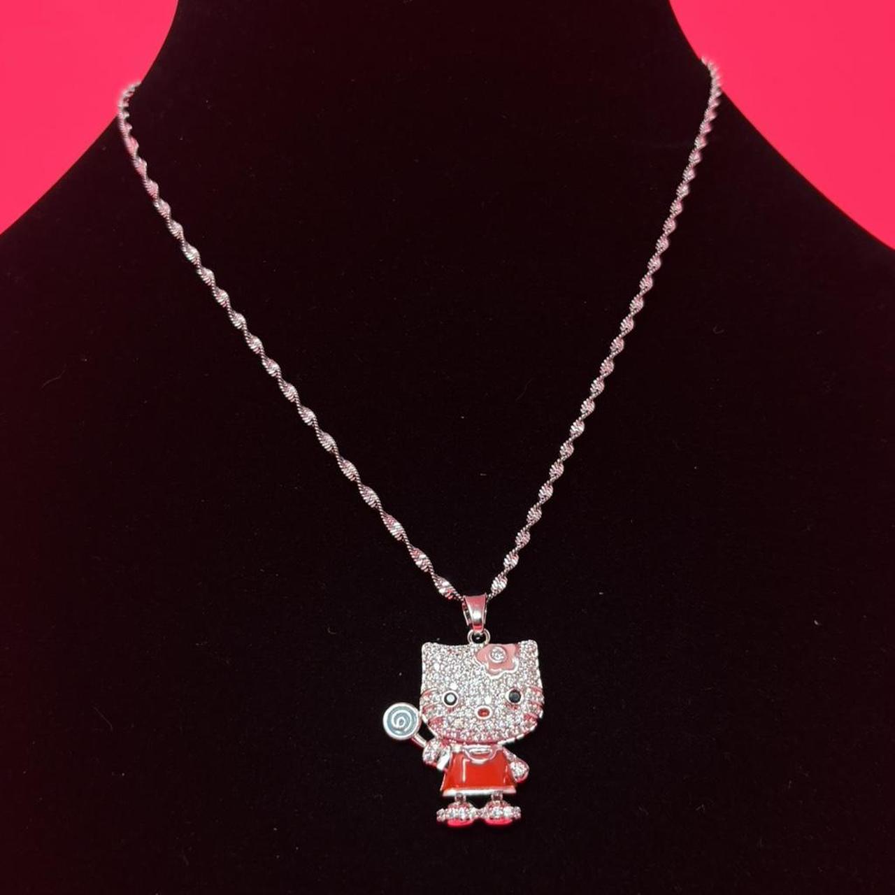 Cute Kitty Lollipop Pendant Necklace – Silver Stainless Steel