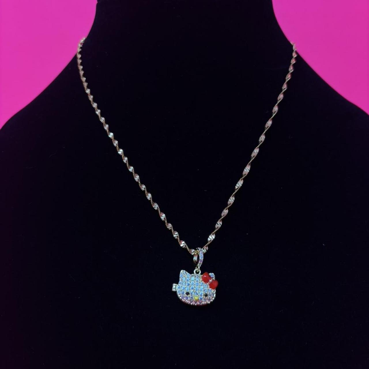 Gold Kitty Pendant Necklace – Stainless Steel with Sparkling Rhinestones