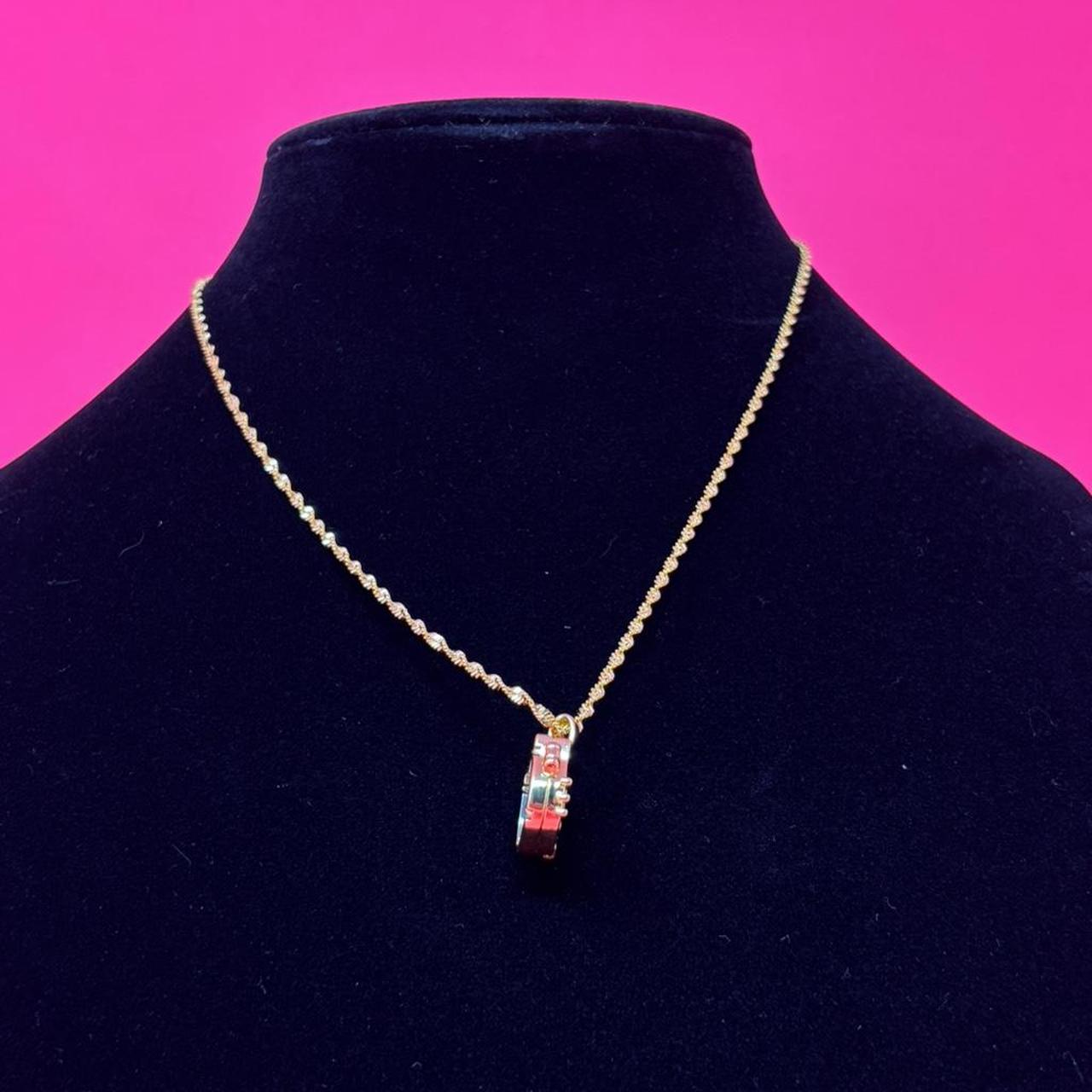 Gold Kitty Pendant Necklace – Stainless Steel with Blue Accent